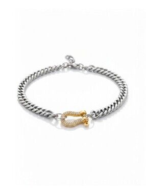 Stainless Steel ▪ Two-Tone 'U' Pavé Charm Chain Link Necklace ▪︎ Slvr/Gld ▪︎ 18"